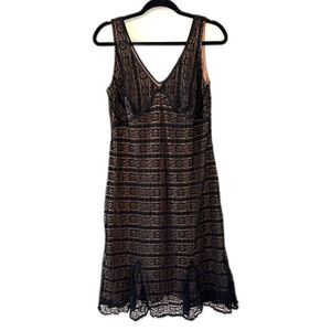 Vintage Y2K New‎ York & Co Black Lace Overlay Nude Lined Sleeveless Dress Size L